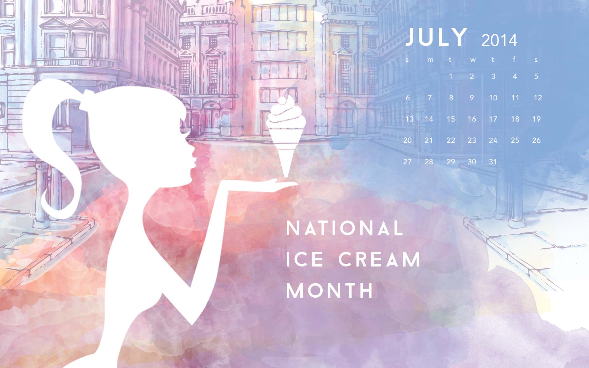 July 2014 free desktop wallpaper from missdetails.com - National Ice Cream Month!
