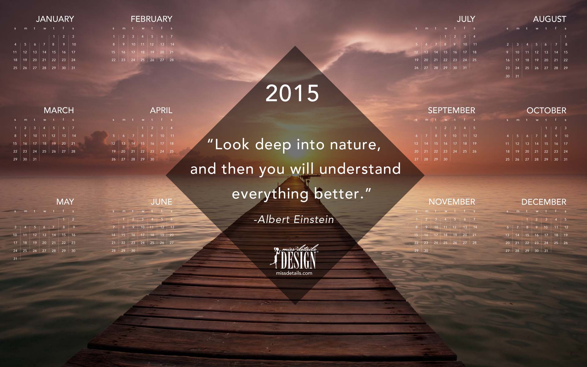 Free inspiring 2015 desktop calendar from missdetails.com - Boardwalk Sunset