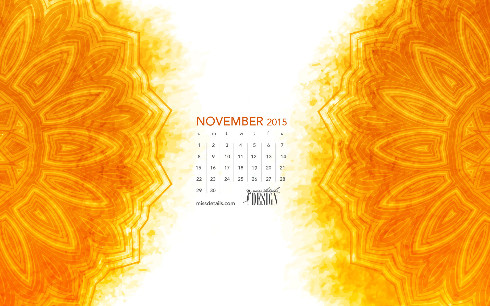 Free November  2015 desktop calendar from missdetails.com -  Warm Tribal Sun