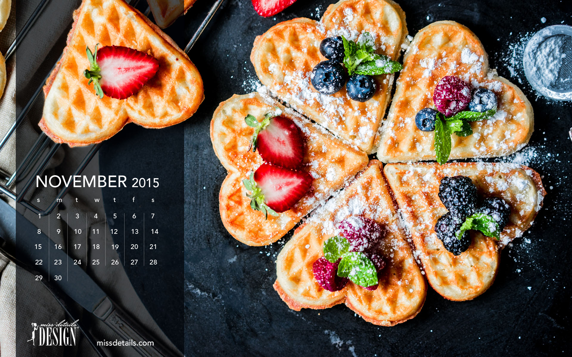 Free inspiring November 2015 desktop calendar from missdetails.com - #waffles