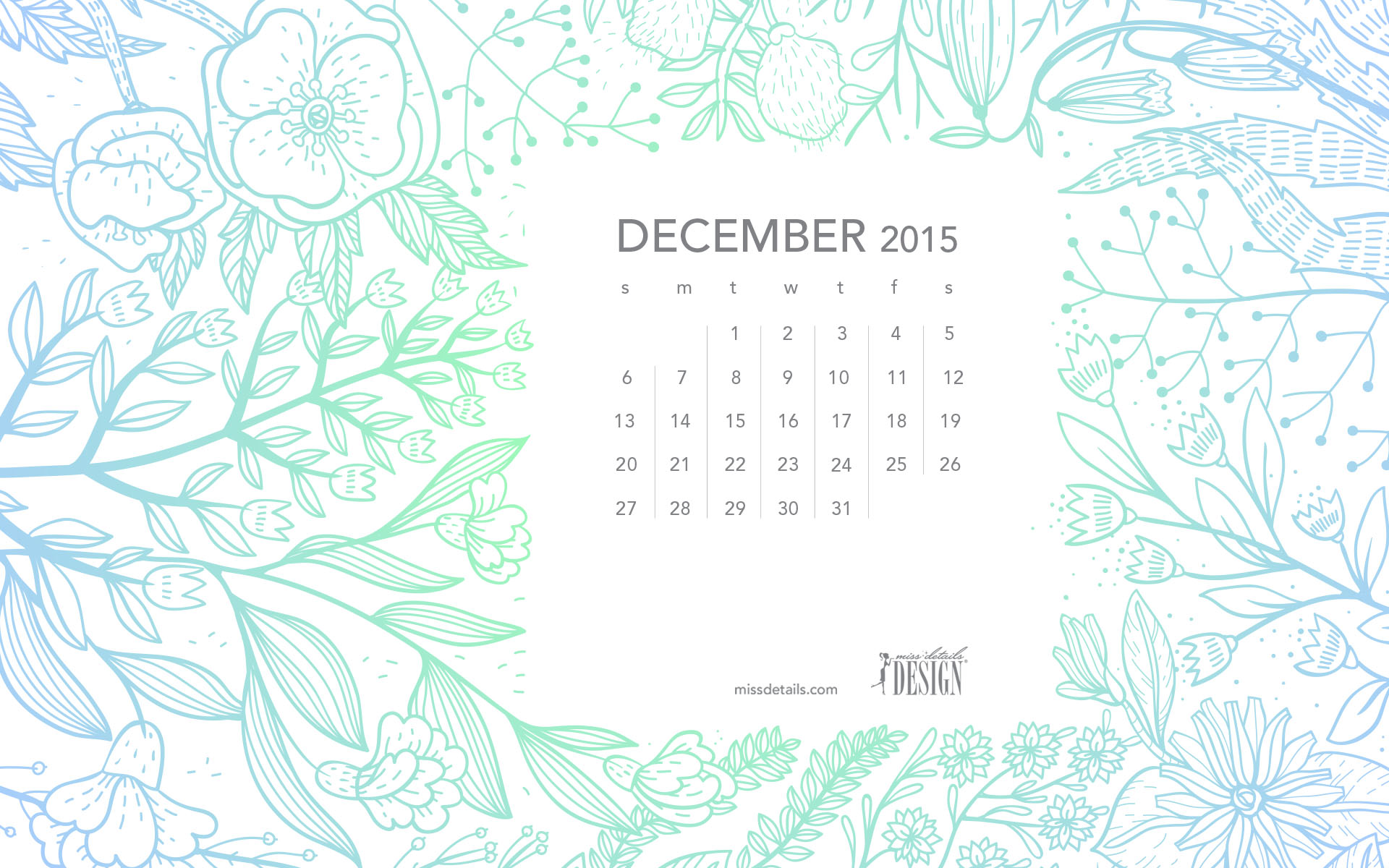 Free inspiring December 2015 desktop calendar from missdetails.com - December Flowers