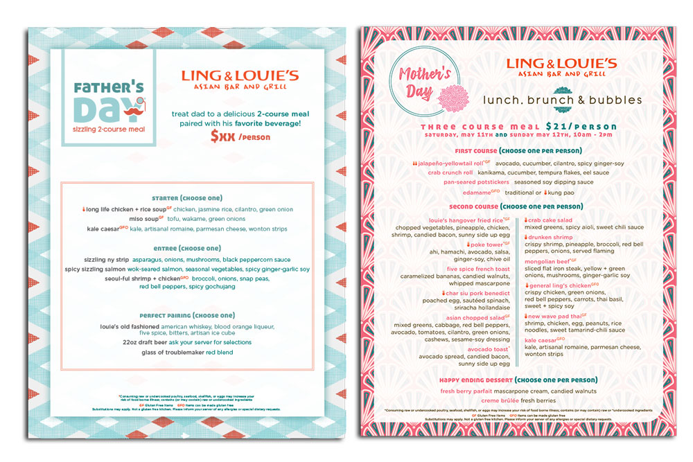 special occassion menus design mother's day and father's day