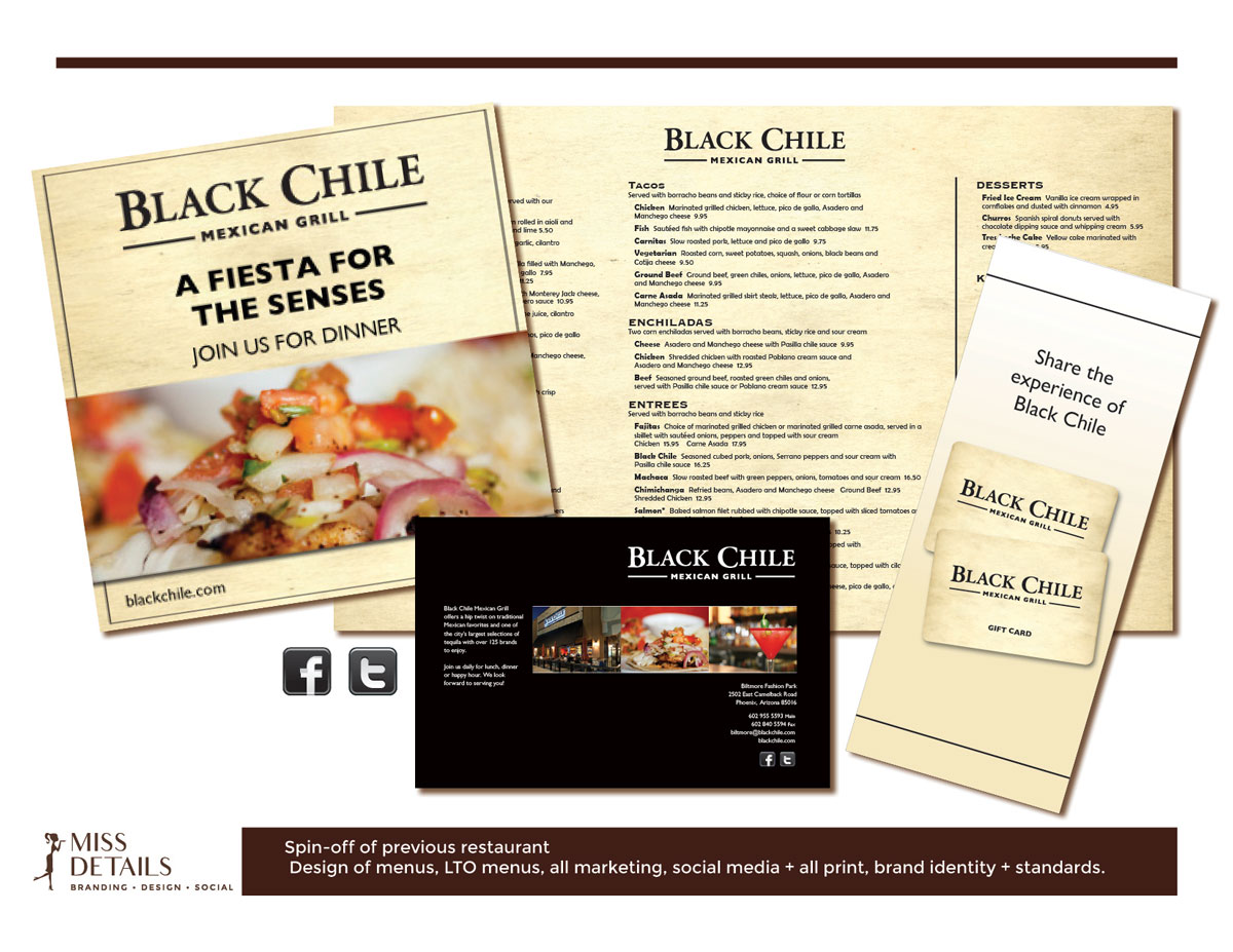 black chile restuarn branding and menu design