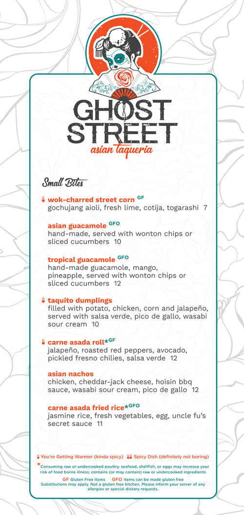 ghost street tacos menu design